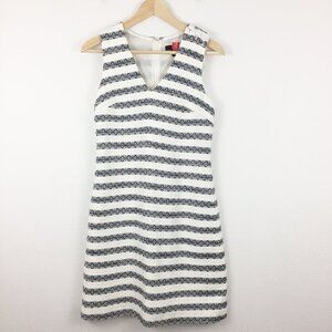 J Crew Dress 00 Navy Blue Stripe Sheath Sleeveless V-Neck Nautical Preppy
